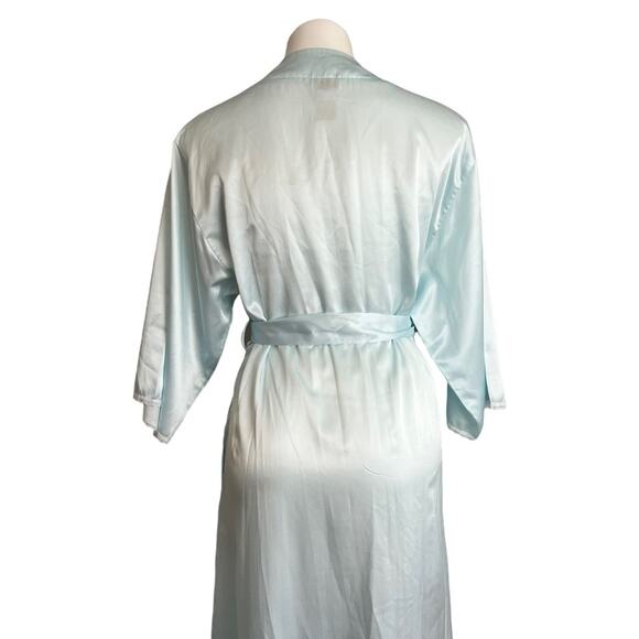 Vtg Barbizon Robe Size Small Long Embroidered Lace Detail Pockets Blue Peignoir - Picture 13 of 15